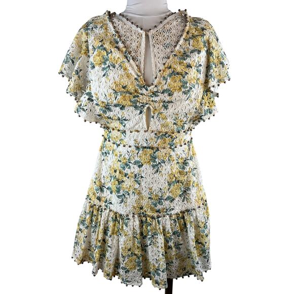 La Maison Talulah Dresses & Skirts - La Maison Talulah Floral Eyelet Beaded Cutout Mini Dress Size S